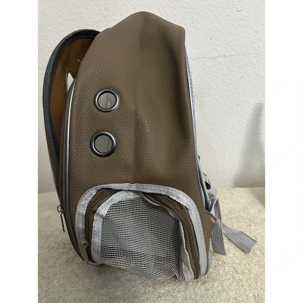 Purrfectiion Portable Travel Cat Pet Carrier See Through Khaki Backpack-PB3